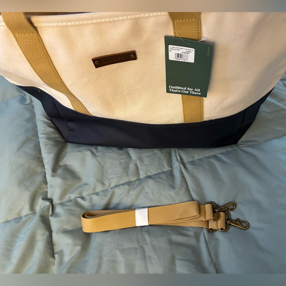 L.L. Bean NWT Large Canvas Tote Bag - Cream and Navy - Picture 11 of 12